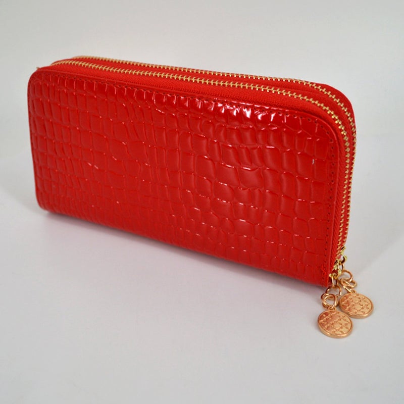 Aisi Women Patent Leather Clutch Wallet Phone Card Holder Organizer Ladies Purse (Red) - Image 3